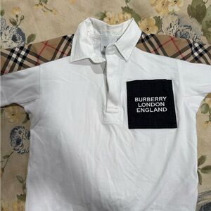 Burberry White Polo with Nova Check Shoulder Panels and Black Chest Pocket